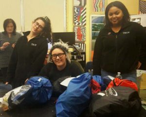 School 12 Girls Group and the bags they packed for the homeless.