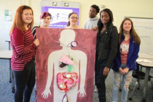 P-TECH students and their display of the digestive system