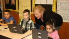 Students working on computer coding