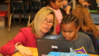 Students working on computer coding