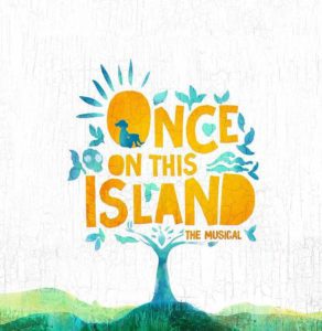 Illustration of "Once on this Island" logo, tree with a sun