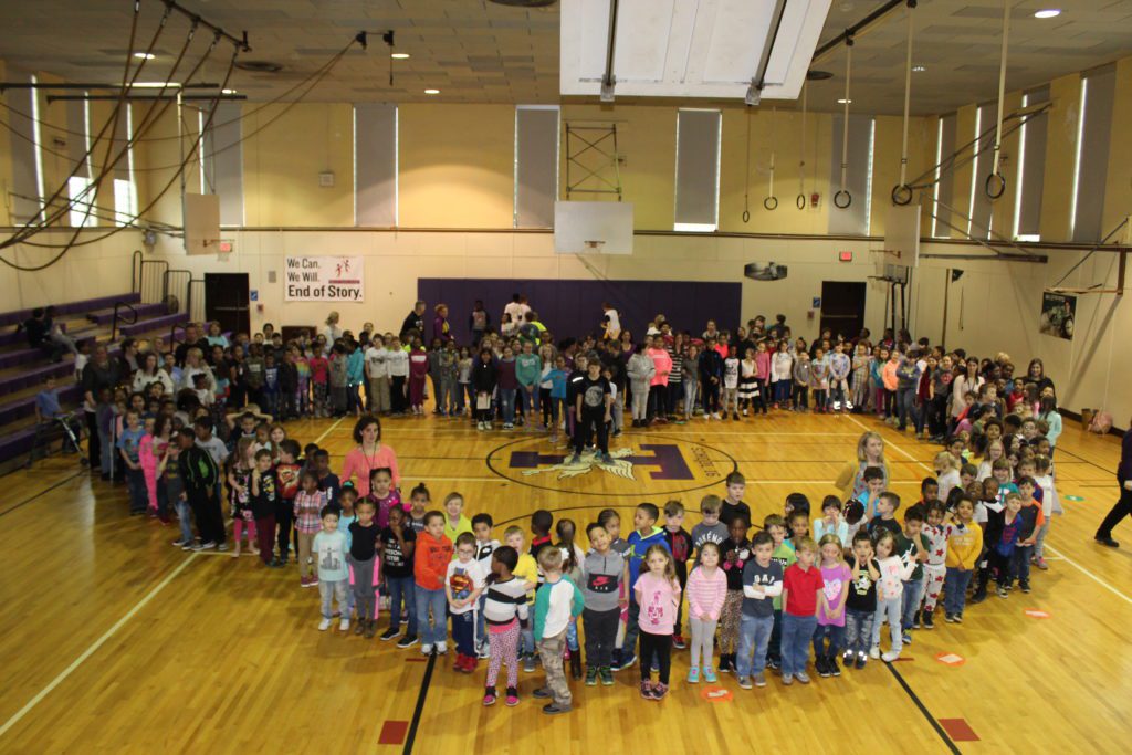 School 16 students formed a heart in the gymnasium.